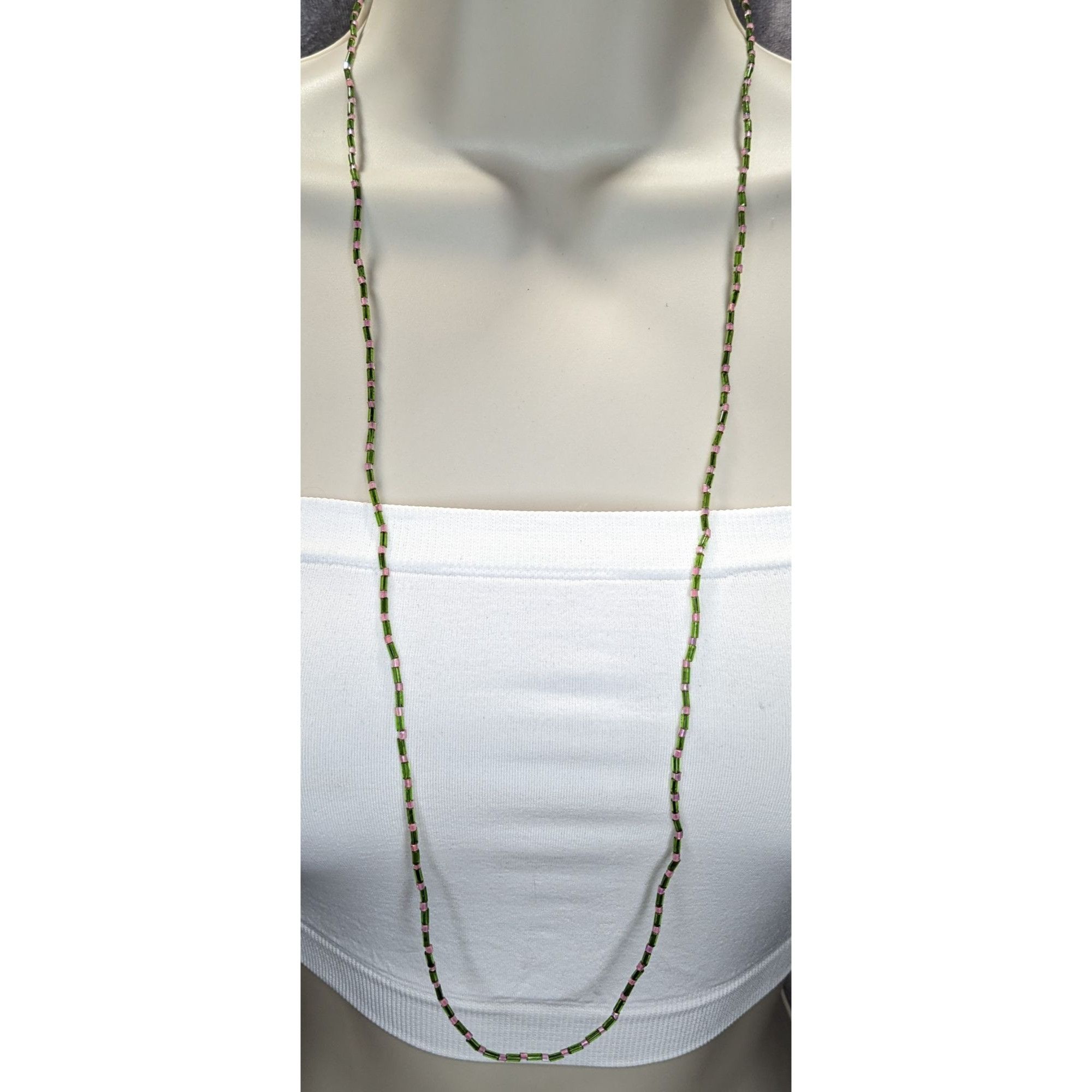 Other Cottagecore Glass Beaded Necklace With Pink & Green Cylindri Size ONE SIZE - 4 Thumbnail
