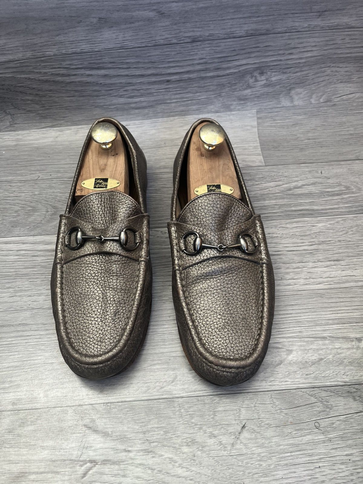 Gucci Gucci 1953 horsebit pebble grain metallic bronze loafers Size US 11 / EU 44 - 2 Thumbnail