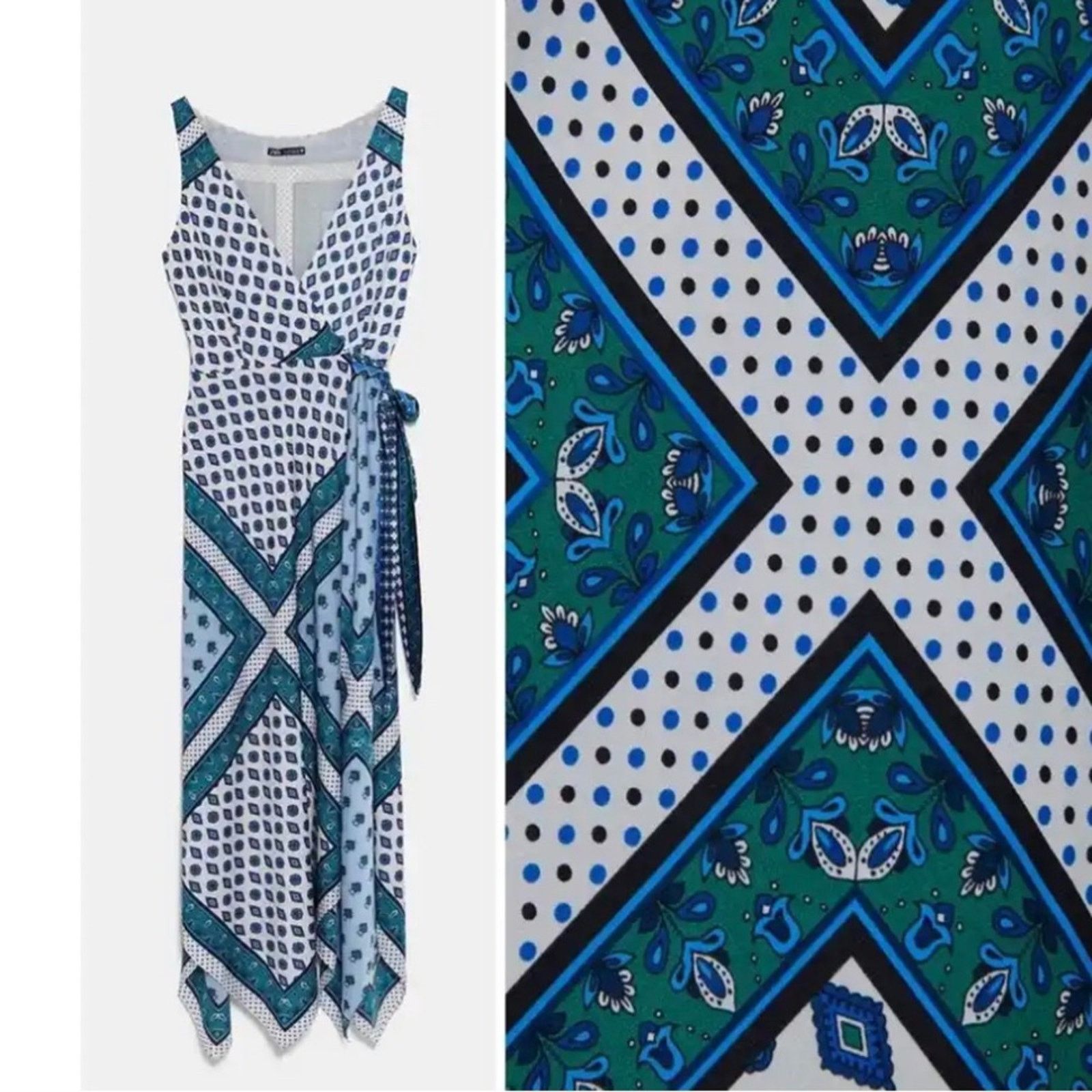 Zara Zara Hanky Scarf Bandana Assymetrical Wrap Midi Dress Blue Size XS / US 0-2 / IT 36-38 - 5 Thumbnail