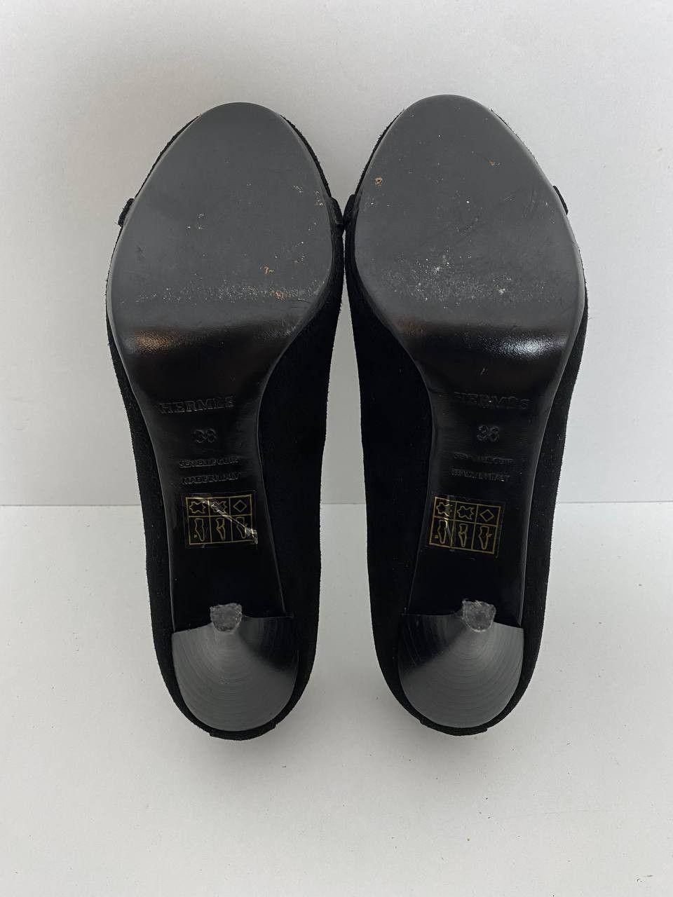 Hermes Hermes Collier Chien Black Suede Leather Silver Logo Heels Size US 7 / IT 37 - 10 Thumbnail