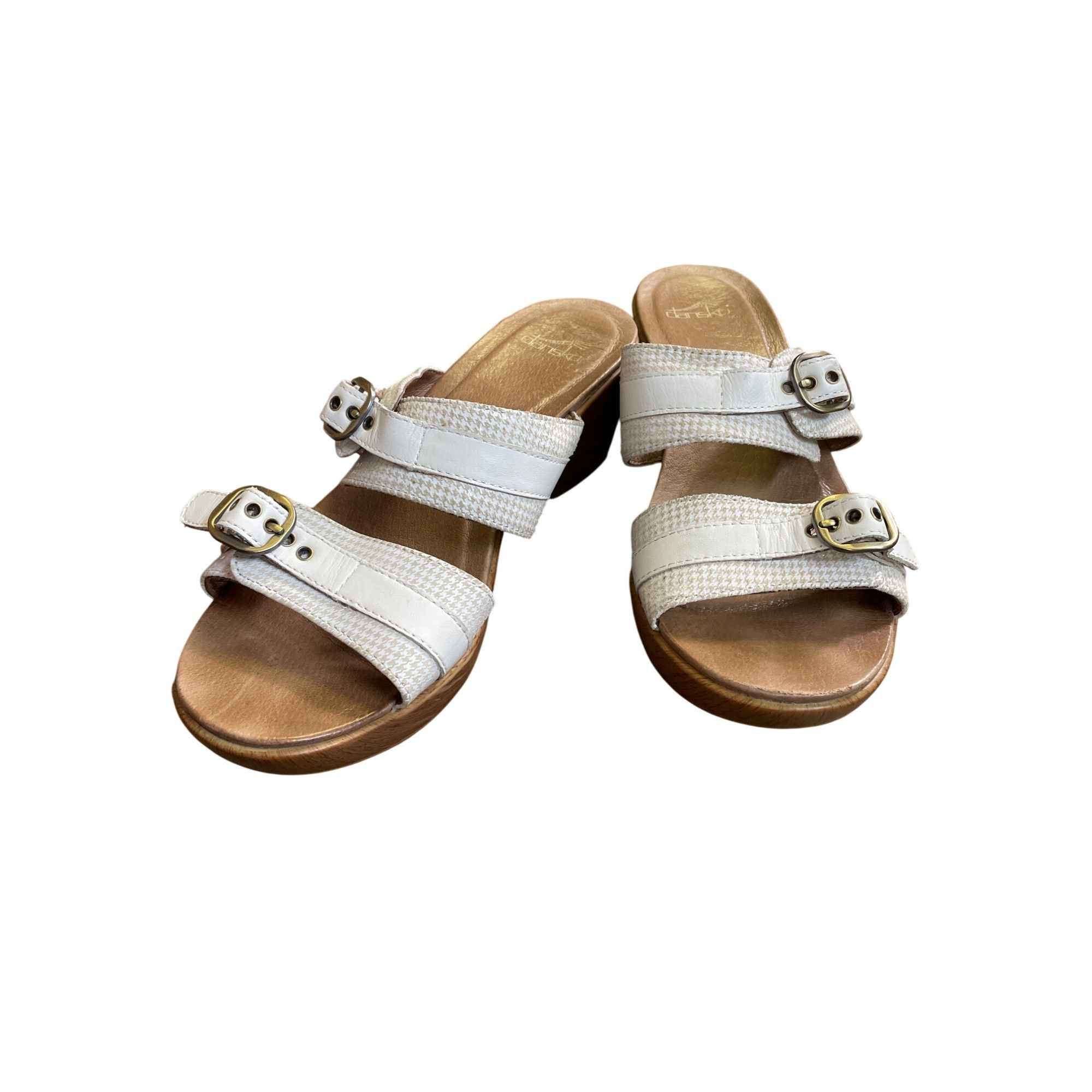 Dansko Dansko Womens White Leather Wedge Heel Sandals Size 8.5/40 S Size US 8.5 / IT 38.5 - 15 Thumbnail