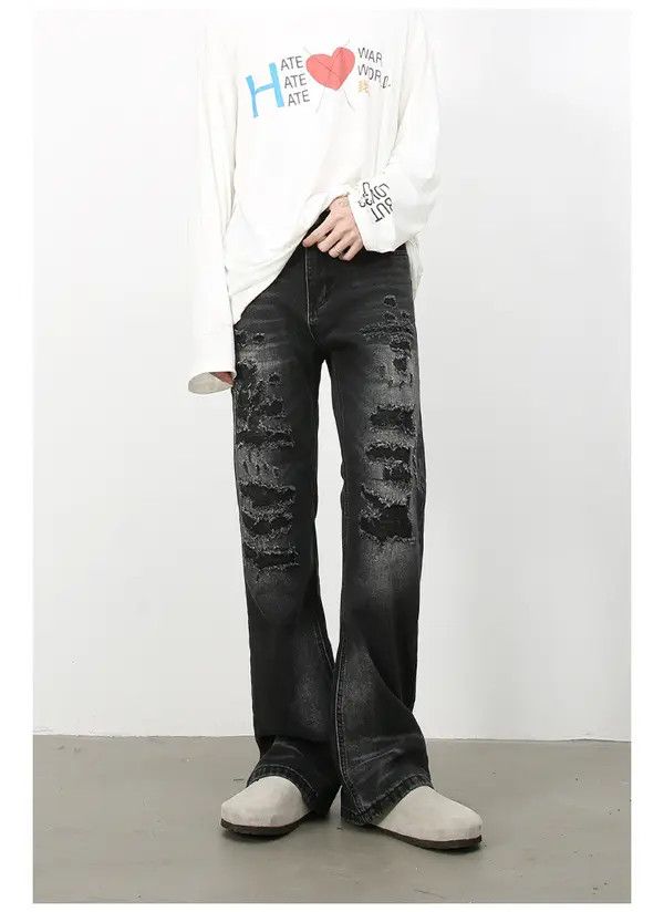 Japanese Brand High street retro loose flared ripped jeans for men Size US 32 / EU 48 - 7 Thumbnail
