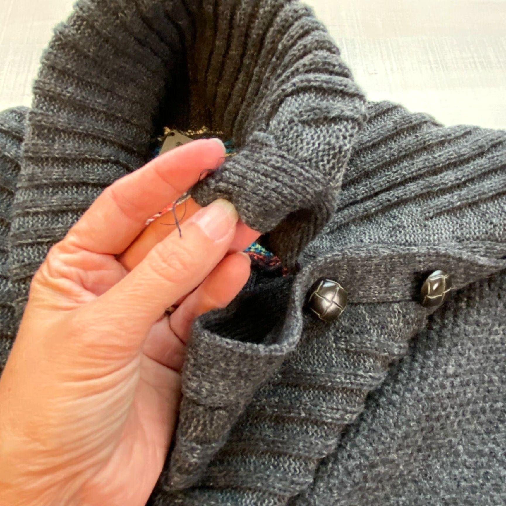 Vintage POOF Women's Fair Isle Cowl Neck Sweater Gray Small Regular Fit Pullover Size S / US 4 / IT 40 - 4 Thumbnail