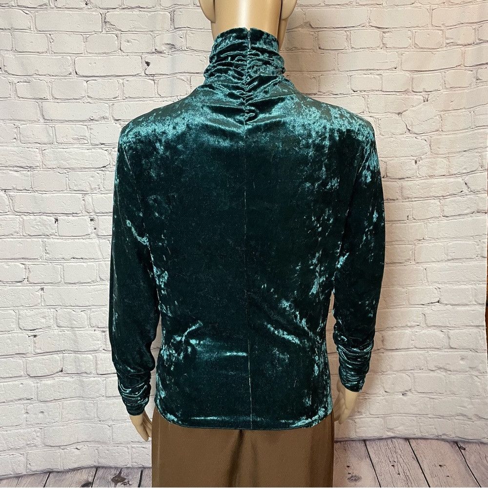 Ronny Kobo Ronny Kobo Karoline Ruched Velvet Teal Turtleneck Top Size Size L / US 10 / IT 46 - 5 Thumbnail