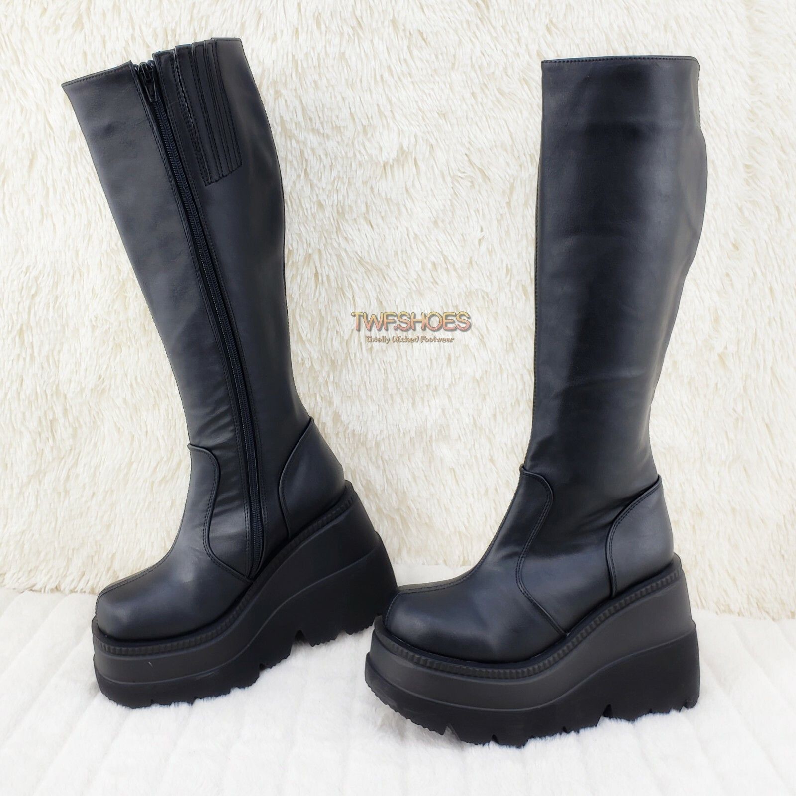Demonia Cult DEMONIA Shaker 100 Black Matte Platform 4.5" Wedge Heel Knee Size US 10 / IT 40 - 1 Thumbnail