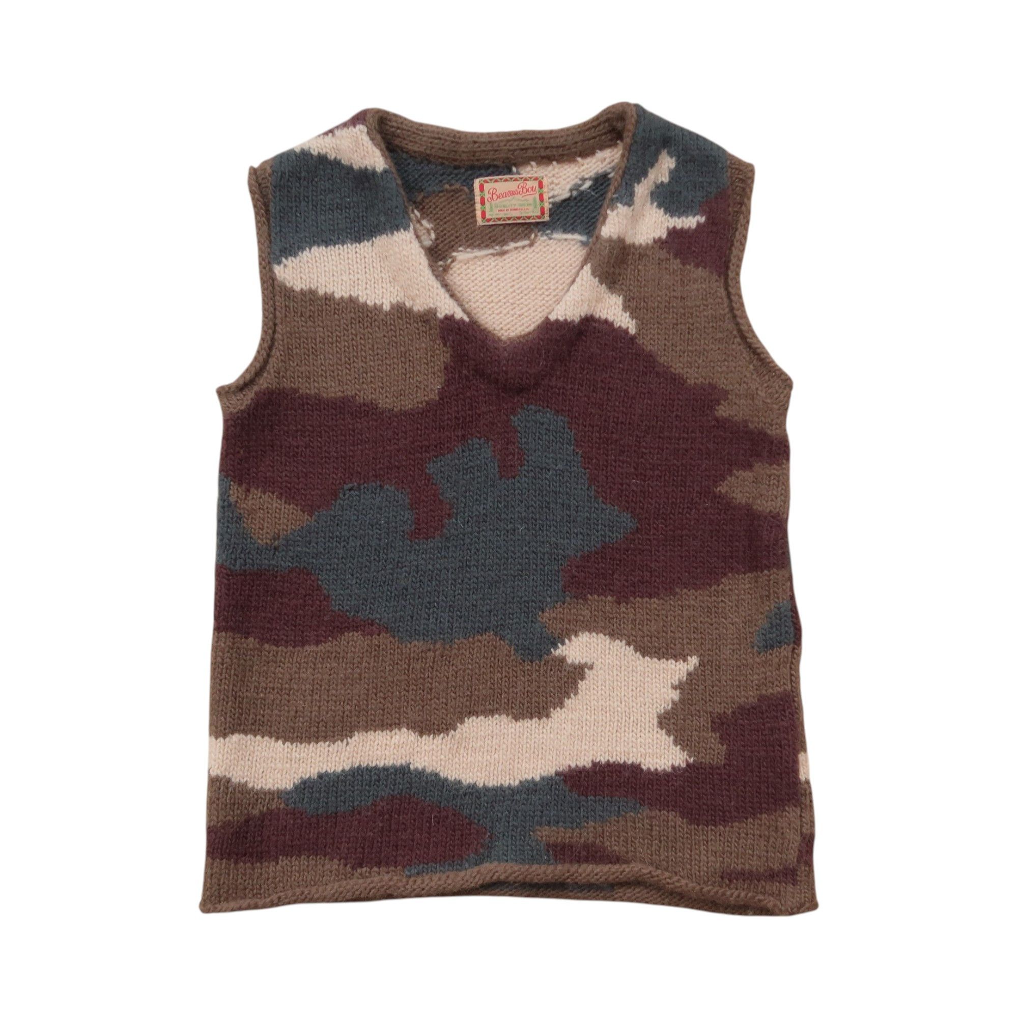 1980s Beams Boy Japan Camo Pattern Vest Fuzzy Knit