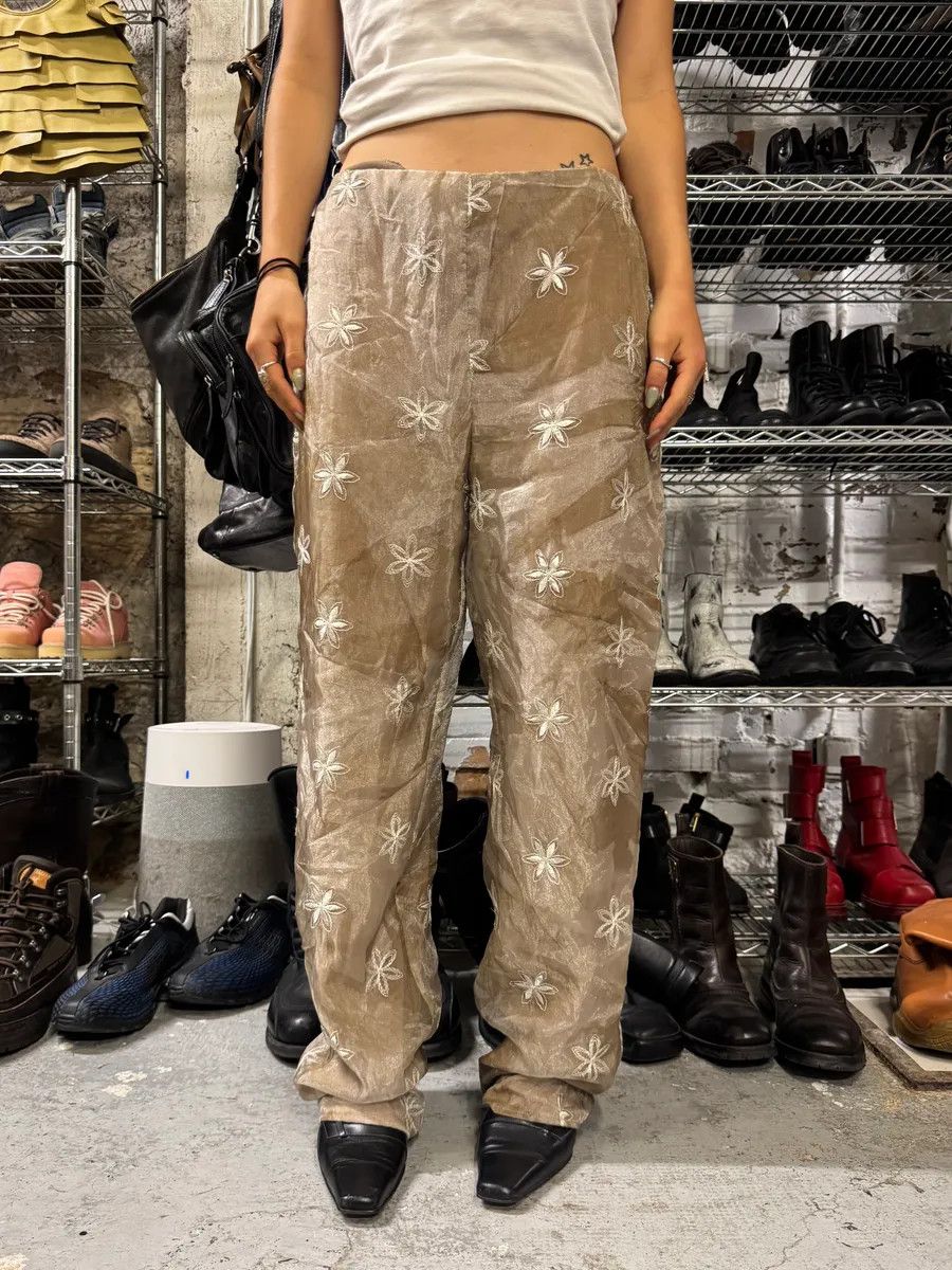 Emporio Armani × Vintage 1990s Emporio Armani Beige Mesh Star Pants Size 28" / US 6 / IT 42 - 1 Thumbnail