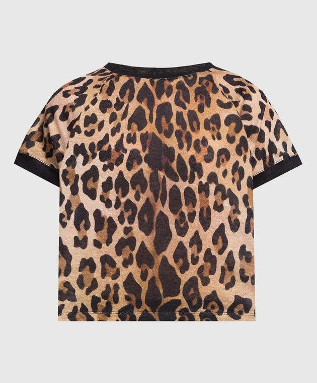 image of Balmain O1Srvl11E0524 Cropped T-Shirt In Leopard, Women's (Size XS)