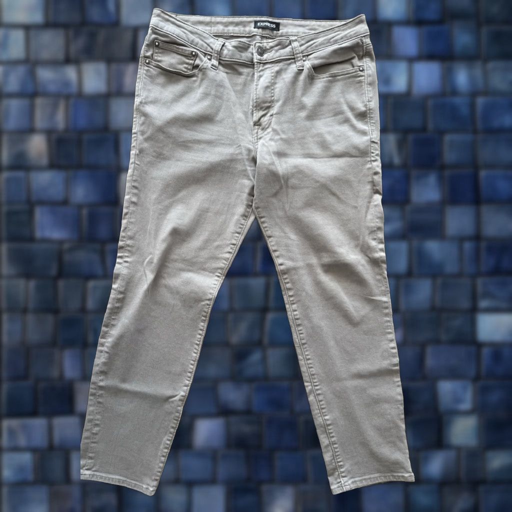 Express VINTAGE Express Jeans Mens Jeans Slim Straight Tan 36x28 33x30 5-Pocket Denim Cotton Blend Street City Logo Size US 33 - 1 Thumbnail