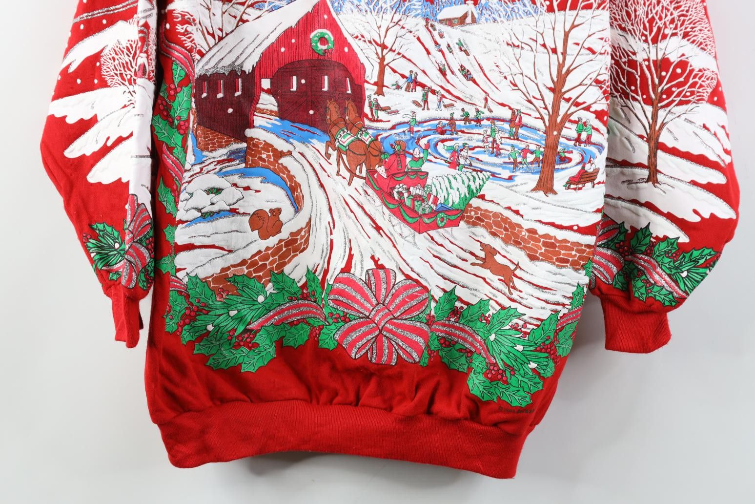 Vintage Vintage 90s Print Christmas Country Farmhouse Sweatshirt USA Size XXL / US 16-18 / IT 52-54 - 3 Thumbnail