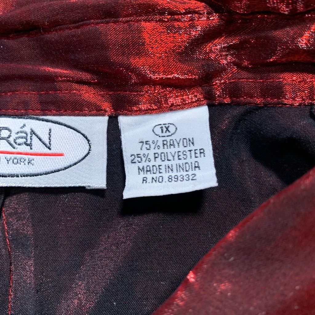 Vintage Vintage Caran New York Metallic Burgundy Red Button-Up Colla Size XL / US 12-14 / IT 48-50 - 8 Thumbnail