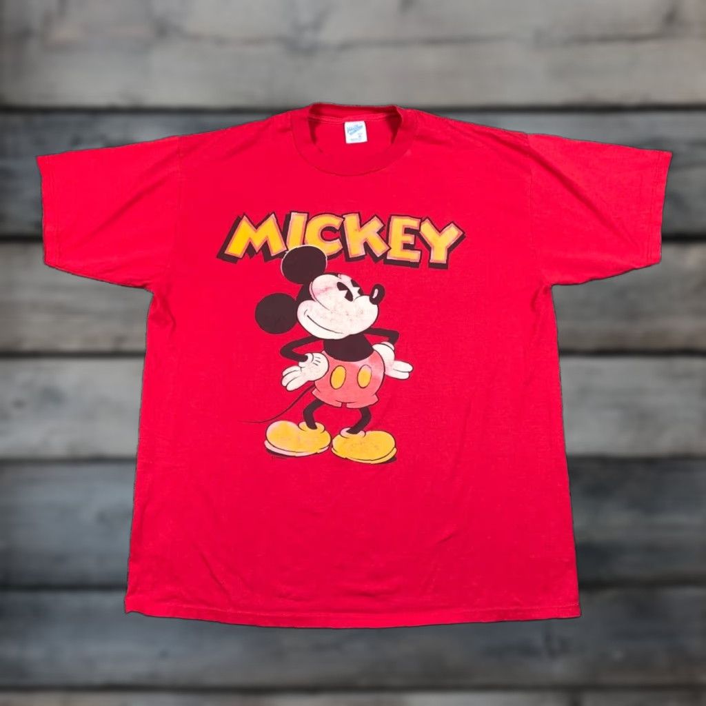 Vintage VINTAGE Velva Sheen Mickey Mouse T-Shirt Adult Large (XL Tag) Red 50-50 Blend Graphic Print Short Sleeve Crew Neck Men Mens 90s Cartoon Retro Disney Size US L / EU 52-54 / 3 - 1 Thumbnail