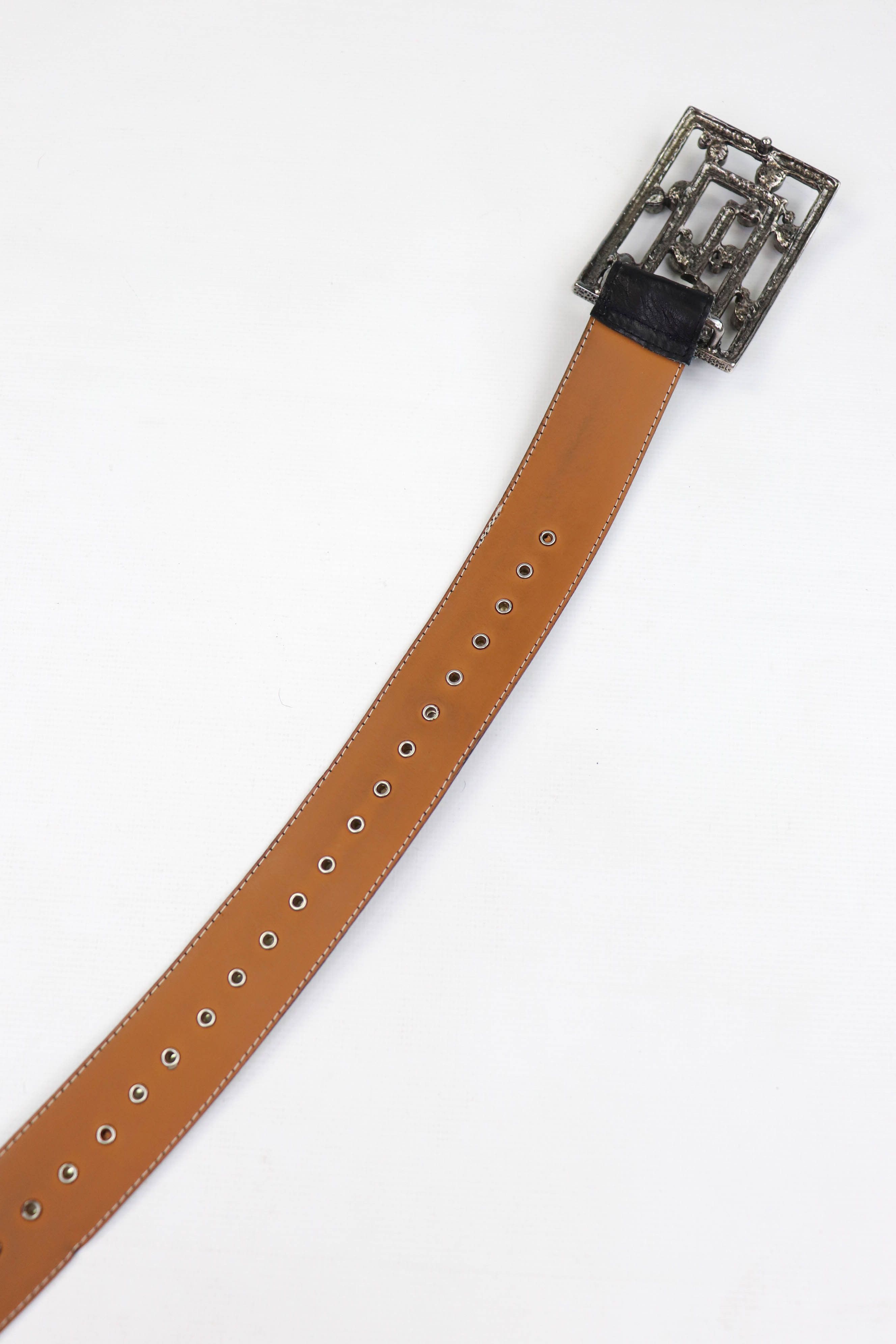 Vintage NOEMI LIBERTI PARIS Rhinestones Buckle Leather Studded Belt Size ONE SIZE - 10 Thumbnail