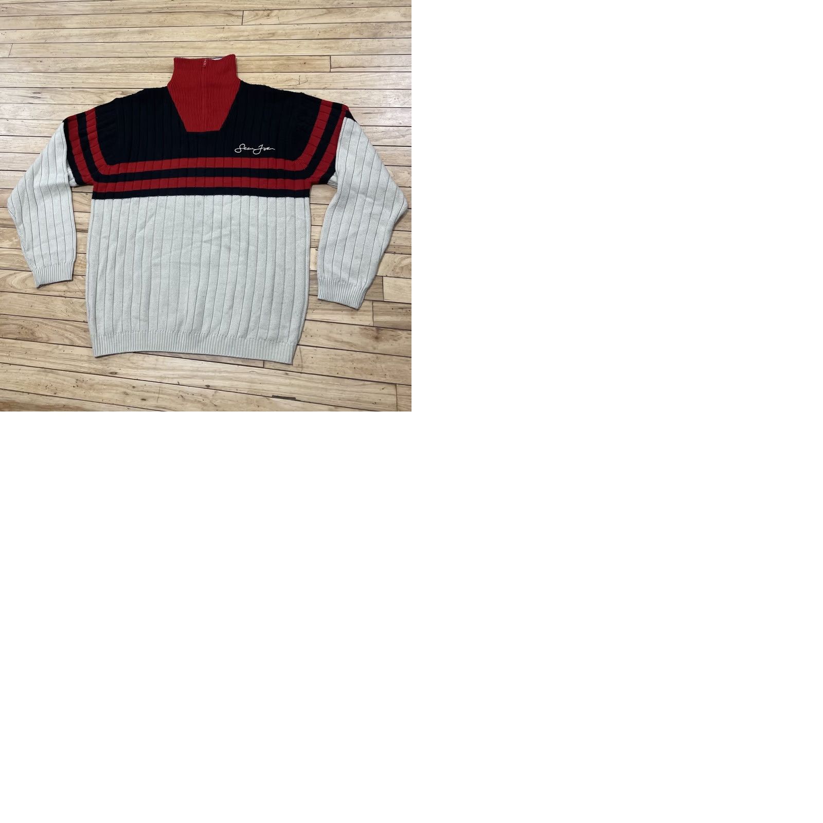 Sean John VINTAGE Sean John Sweater Mens XL Turtleneck Ribbed Red Black Cream Y2K Hip Hop Pullover Size US XL / EU 56 / 4 - 12 Thumbnail