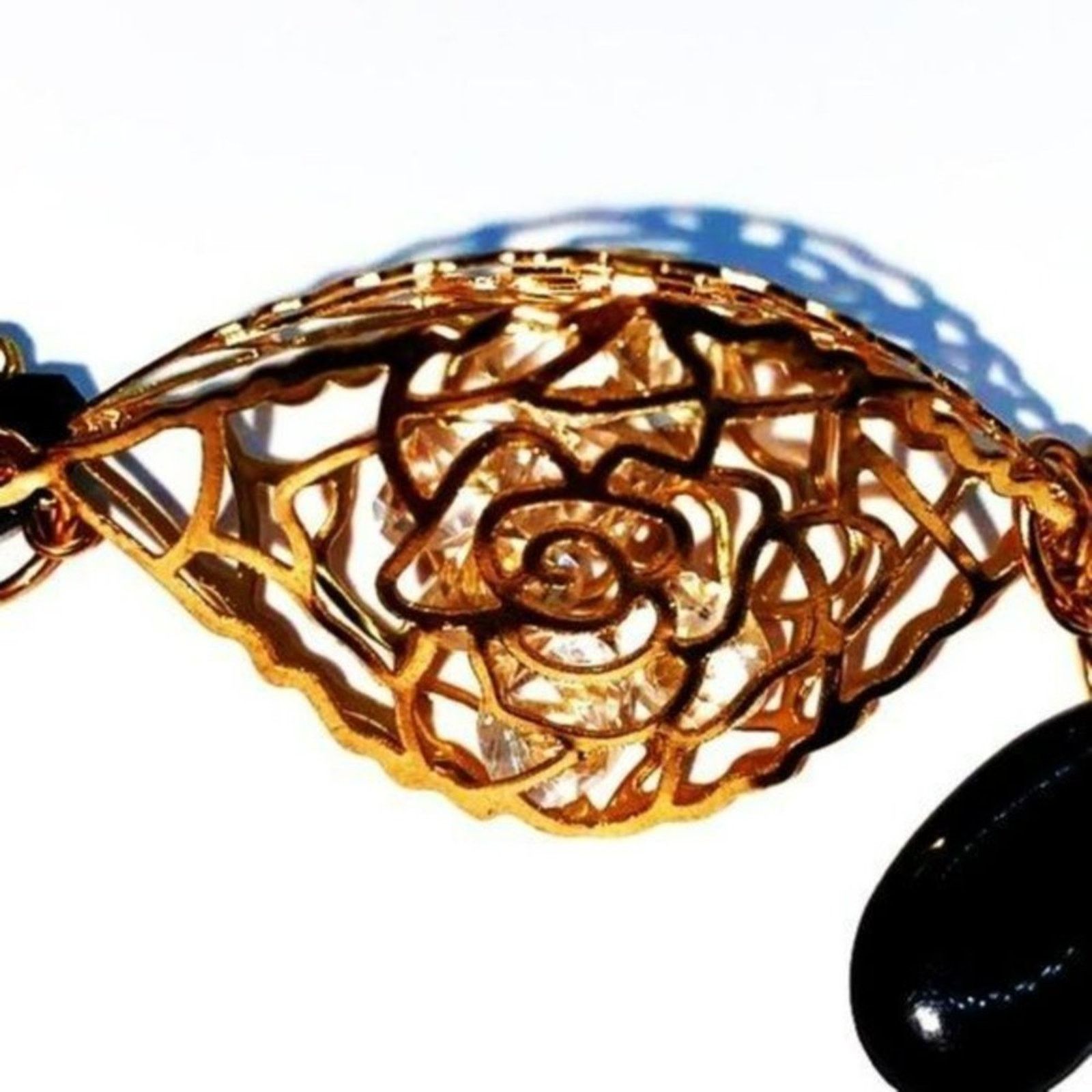 Handmade Gold-Tone Laser-Cut Rose 3D Pendant Bead Necklace Size ONE SIZE - 7 Thumbnail