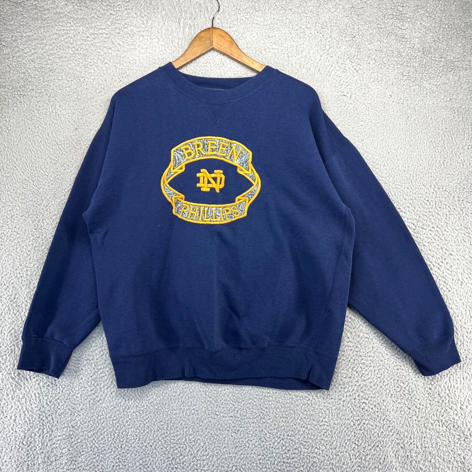 RARE !! Vintage Notre Dame University Sweatshirt Crewneck Fighting popular Irish Spellout Big Logo Pullover Large Size