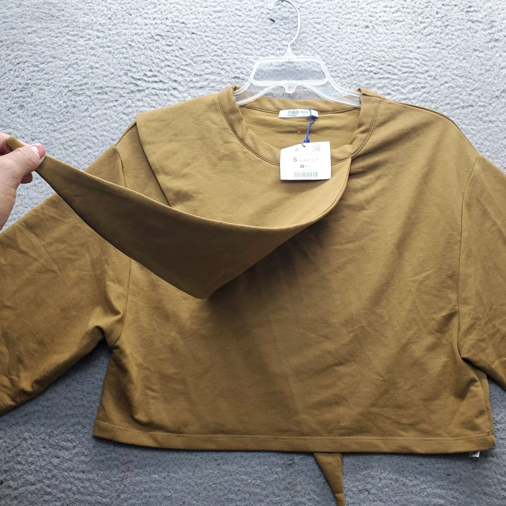 Zara Zara Trafaluc Cropped Top Womens Size S Brown Kimono Sleeve Ruffle Panel Crew Neck Size S / US 4 / IT 40 - 7 Thumbnail