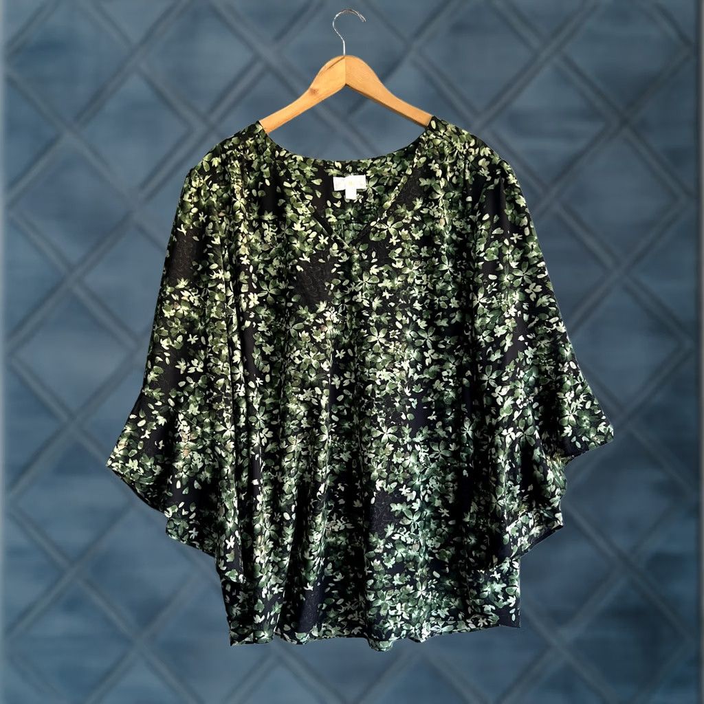 Belle Kim Gravel Blouse Plus 3x Floral Bell Sleeve Tunic Naturecore Bloomcore Fairy Womens, Women's (Size Xxl)