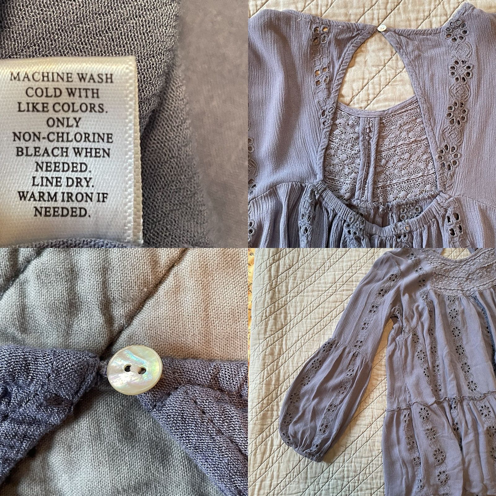 Vintage Altar'd State Blouse Shirt Women Small Blue Eyelet Lace Puff Sleeve Boho Hippie Floral Peasant Vintage: No Size S / US 4 / IT 40 - 9 Thumbnail