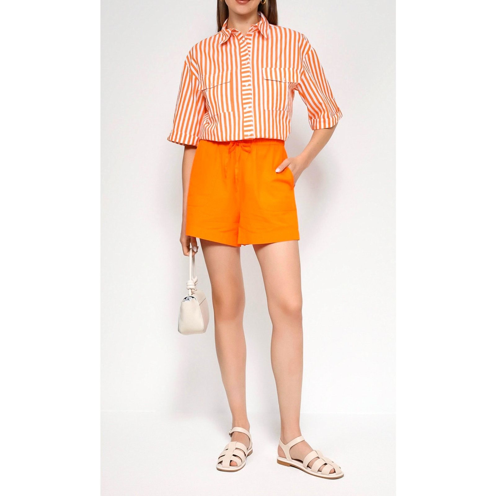 PIOMBO Piombo Drawstring Cotton Shorts with Pockets Orange size L Size 32" / US 10 / IT 46 - 3 Thumbnail