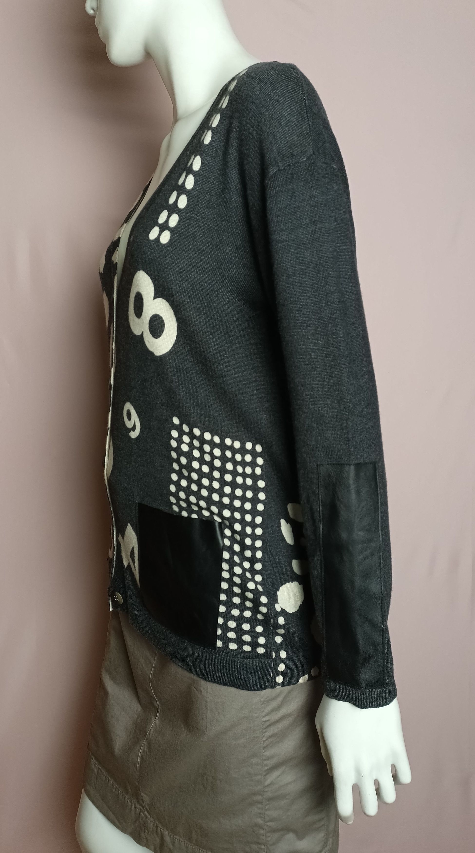 Other Jei's Cashmere Wool Cardigan Numbers Print Faux Leather Size S / US 4 / IT 40 - 3 Thumbnail