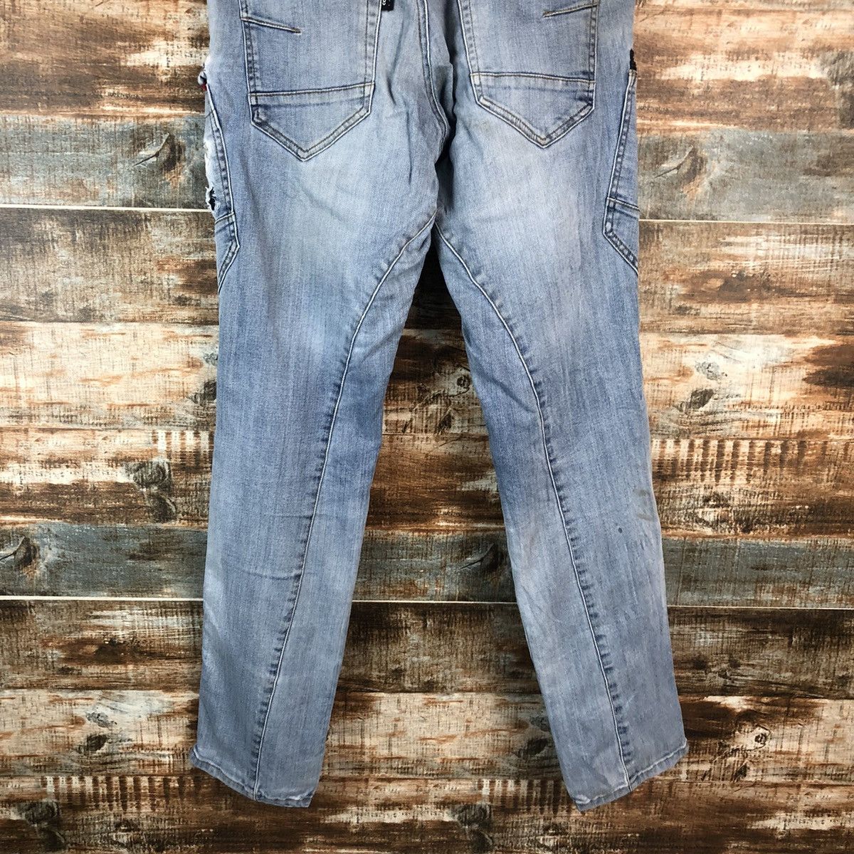Japanese Brand Burtle Blue faded Multipocket ripped Denim Pants #A2146 Size US 33 - 19 Thumbnail