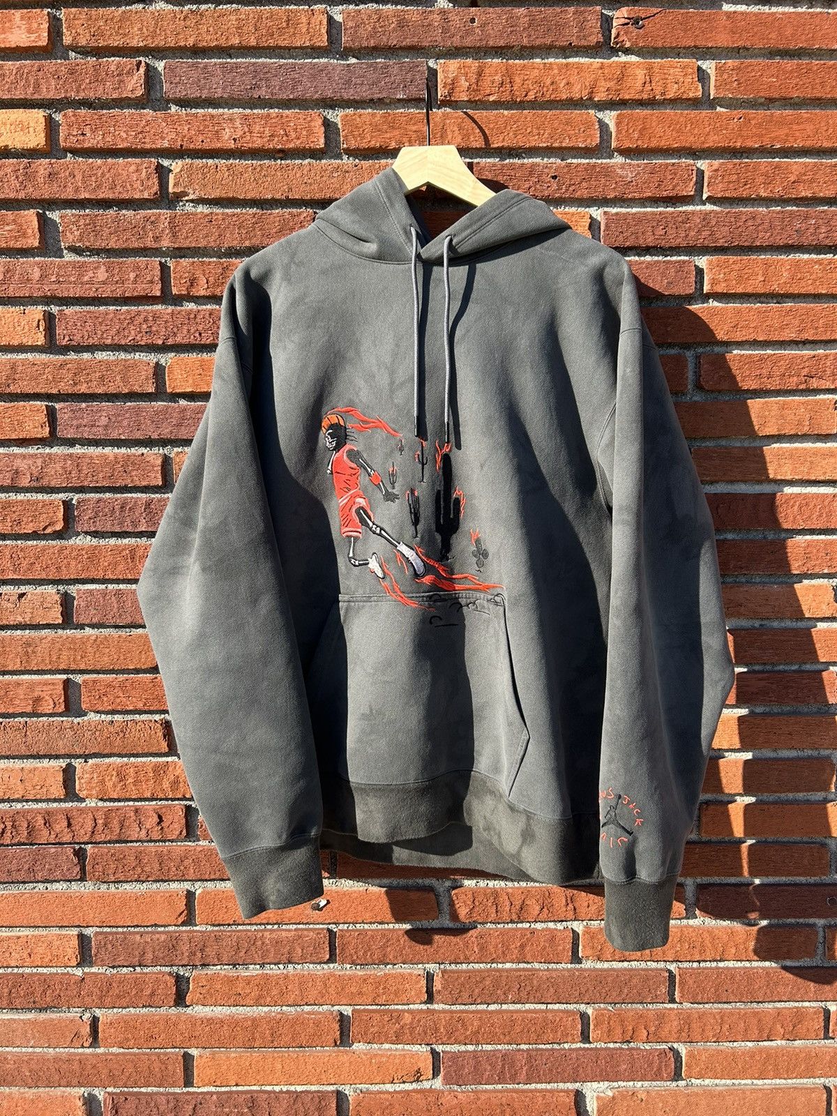 image of Travis Scott X Air Jordan Washed Suede Hoodie Size Medium in Black, Men's