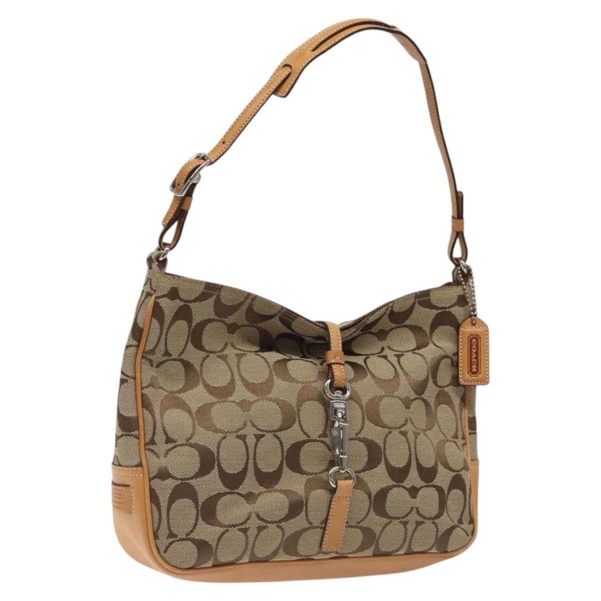 Coach Signature Shoulder Bag Canvas Beige Silver Auth Yk17745 in Beige/Silver, Women's