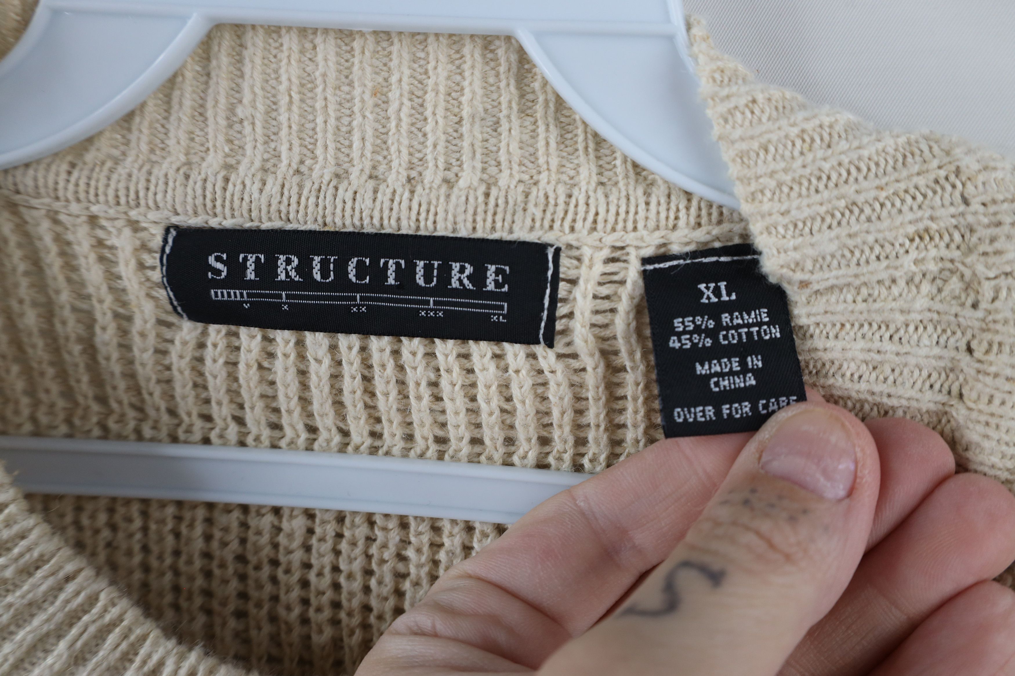 Vintage Vintage 90s Streetwear Blank Wavy Knit Sweater Beige Size US XL / EU 56 / 4 - 5 Thumbnail