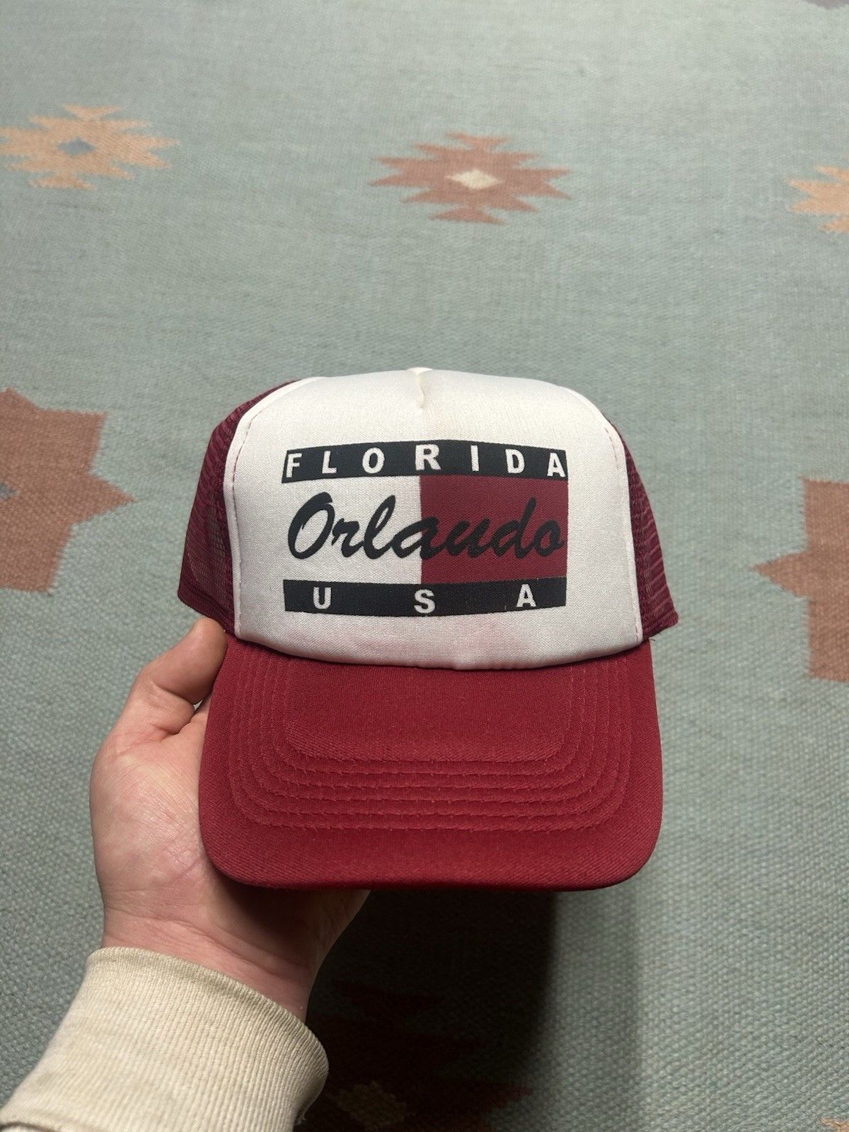 Vintage Vintage trucker hat mesh Orlando Florida USA red white snap Size ONE SIZE - 2 Thumbnail