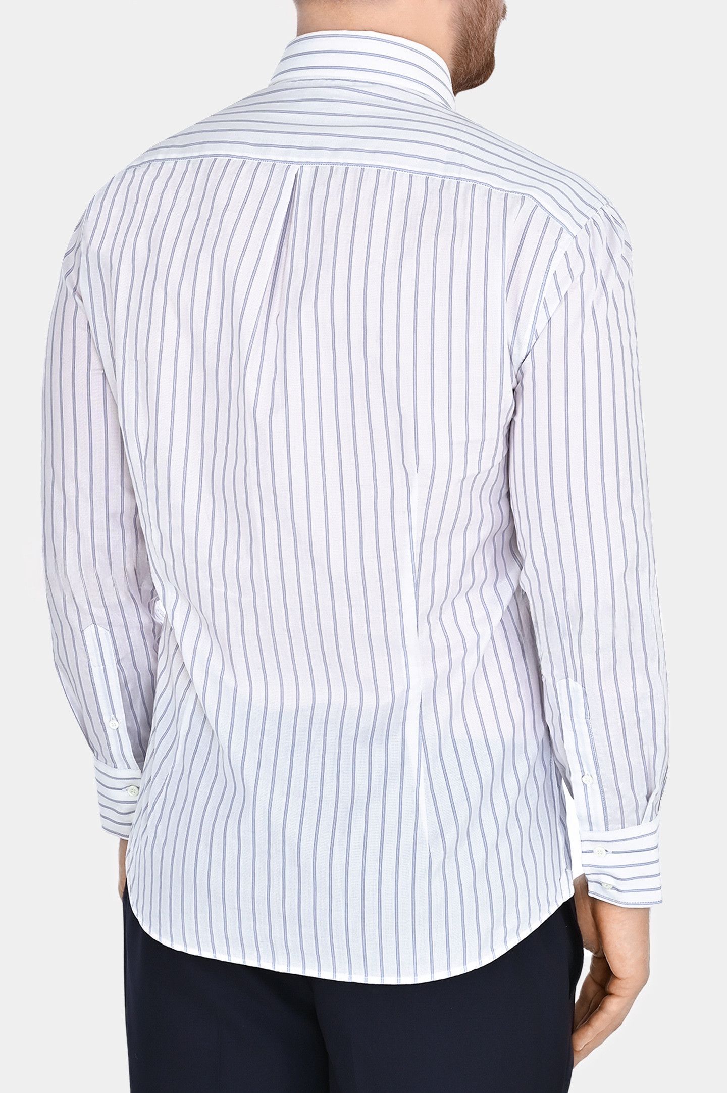 Brunello Cucinelli o1w1db10725 Slim Fit Shirt in White/Navy Blue Size US XL / EU 56 / 4 - 3 Thumbnail