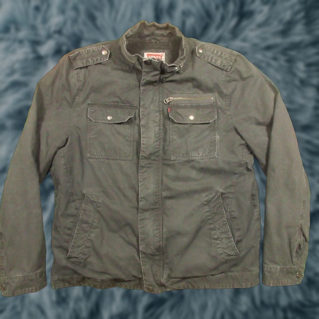 Levi's VINTAGE Levis Bomber Jacket Men L Black Canvas Cotton Sherpa Lined Wind-Resistant Quilted Pockets Stand-Up Collar Full Zip Size US L / EU 52-54 / 3 - 1 Thumbnail