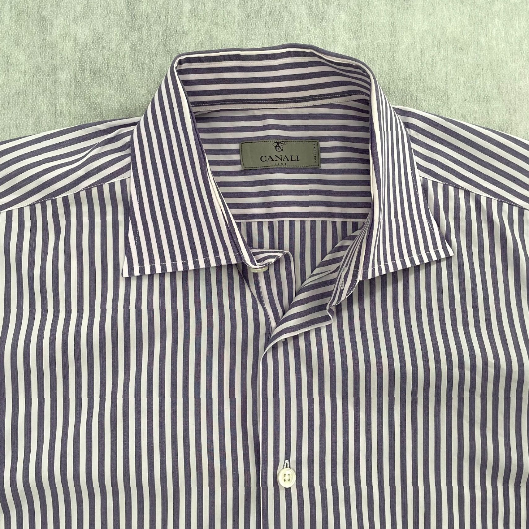 Canali Canali Shirt Adult Large Purple Stripe Button Up Long Sleeve Cotton Mens Size US L / EU 52-54 / 3 - 2 Thumbnail