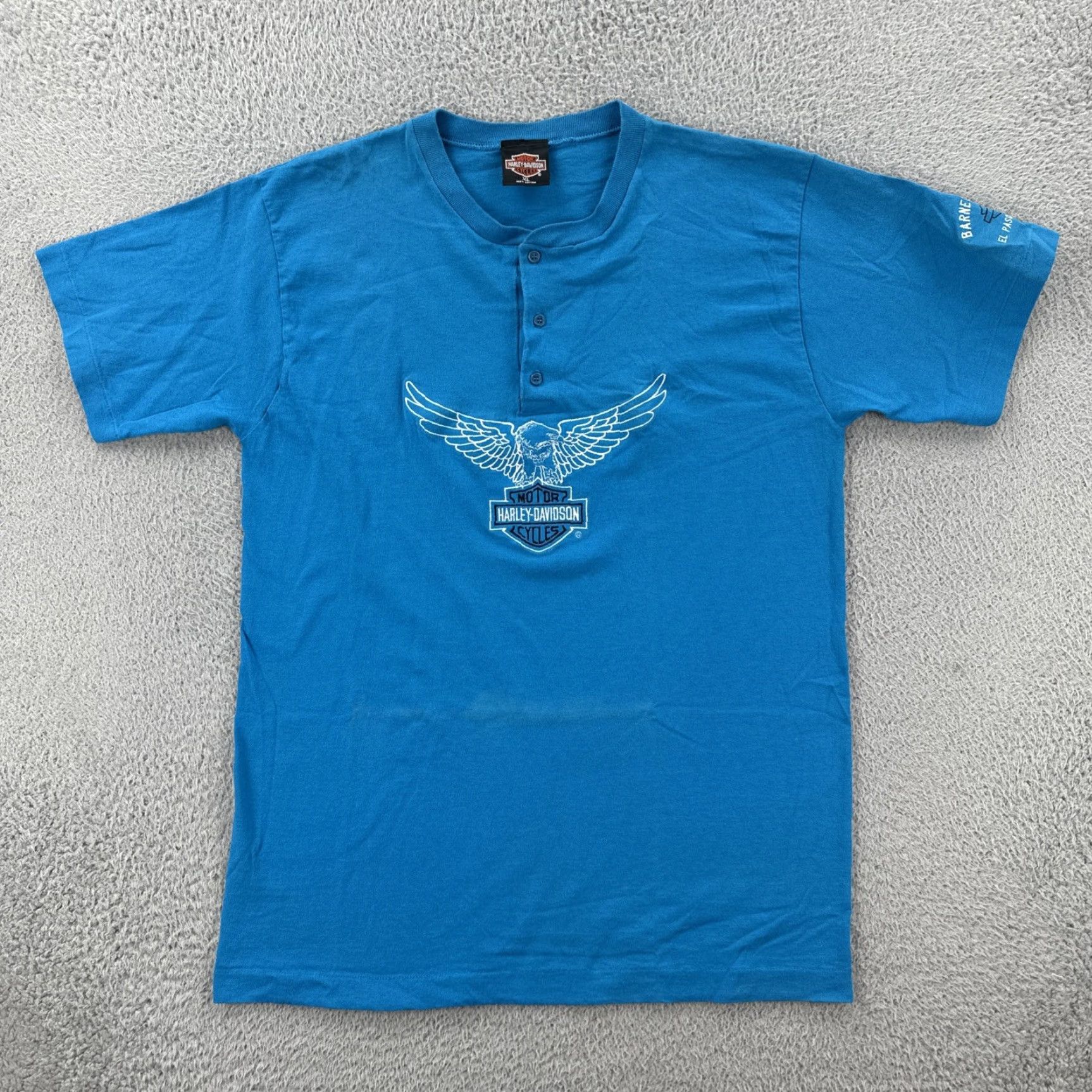 Harley Davidson VINTAGE Harley-Davidson Mens XL Embroidered Henley T Shirt Blue USA Made Size US XL / EU 56 / 4 - 2 Thumbnail