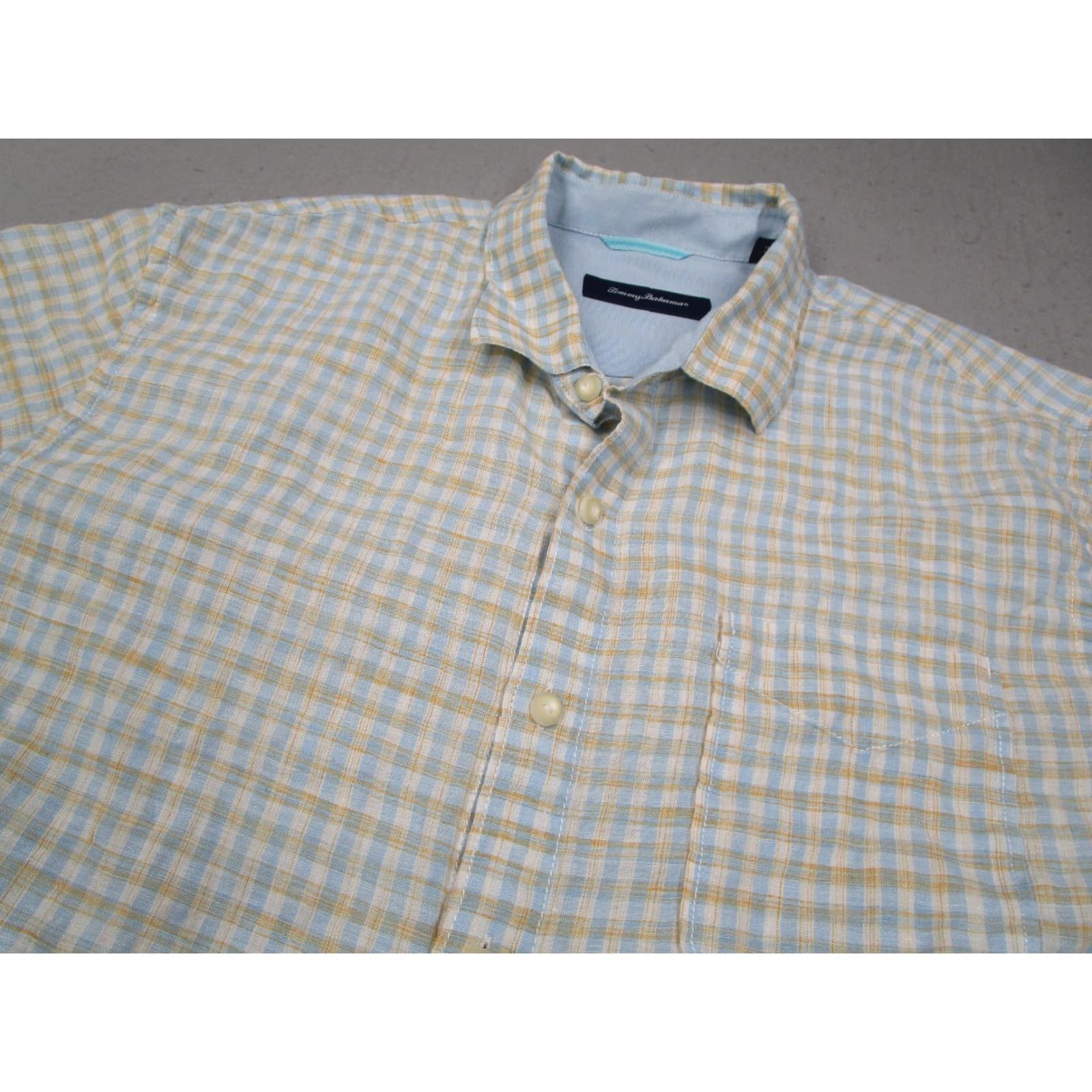 Tommy Bahama Tommy Bahama Shirt Mens XL Yellow Check Button-Up Linen Hawaiian Short Sleeve Casual Beach Size US XL / EU 56 / 4 - 2 Thumbnail