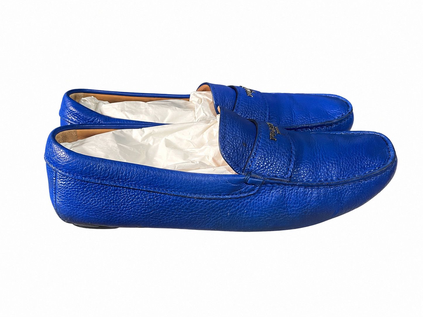 Prada Prada Blue Pebbled Leather Driver Loafers Slip-On SZ 10 Size US 10 / EU 43 - 3 Thumbnail