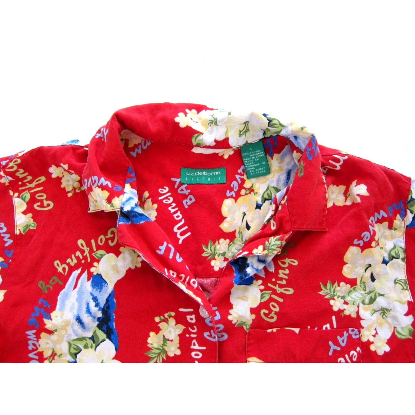 Liz Claiborne Vtg Liz Claiborne Rayon Red Floral Short Sleeve Shirt M-L M-L Women Golf Hawaii Manele Bay Blouse Size M / US 6-8 / IT 42-44 - 4 Thumbnail
