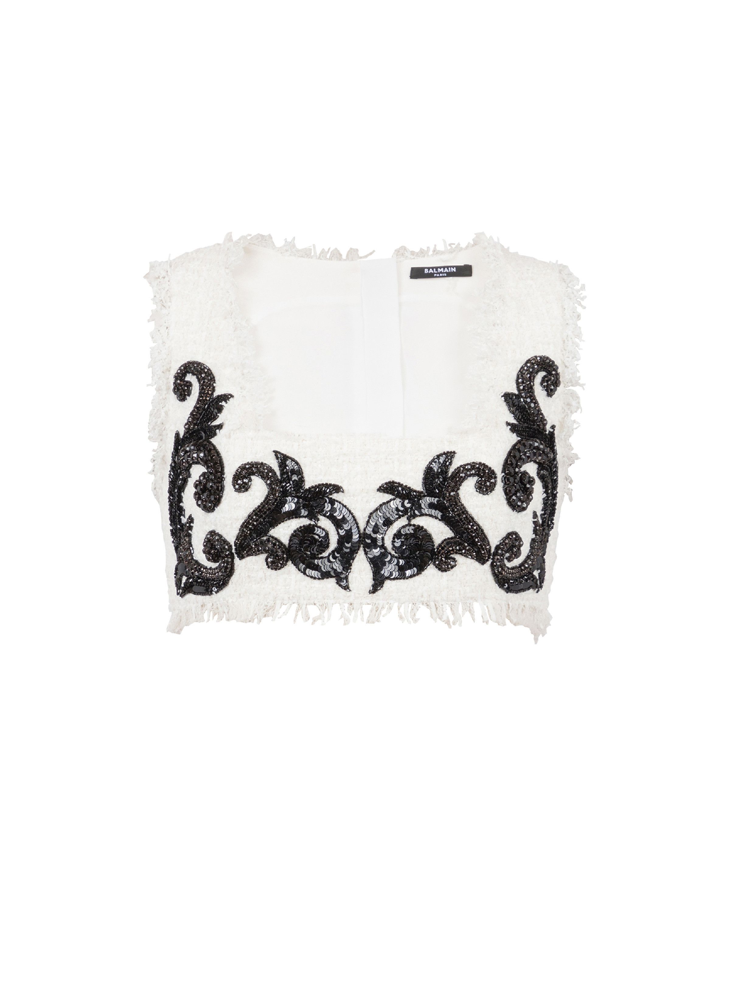 Balmain o1y0625 Crop Top in White/Black Size S / US 4 / IT 40 - 1 Thumbnail