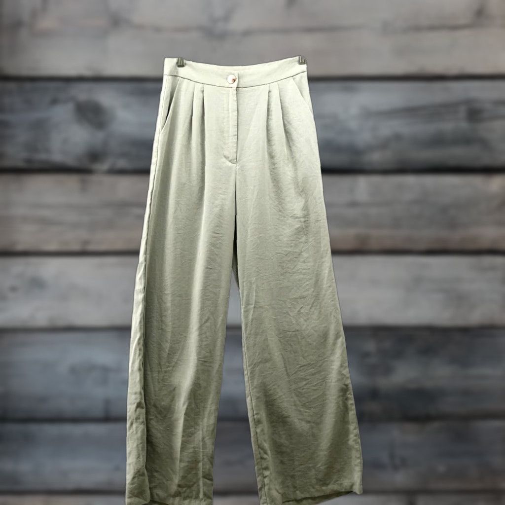 Nasty Gal Nasty Gal High Waisted Wide Leg Pants Women Sz 6 Pleated Front Lightweight Green Size 28" / US 6 / IT 42 - 1 Thumbnail