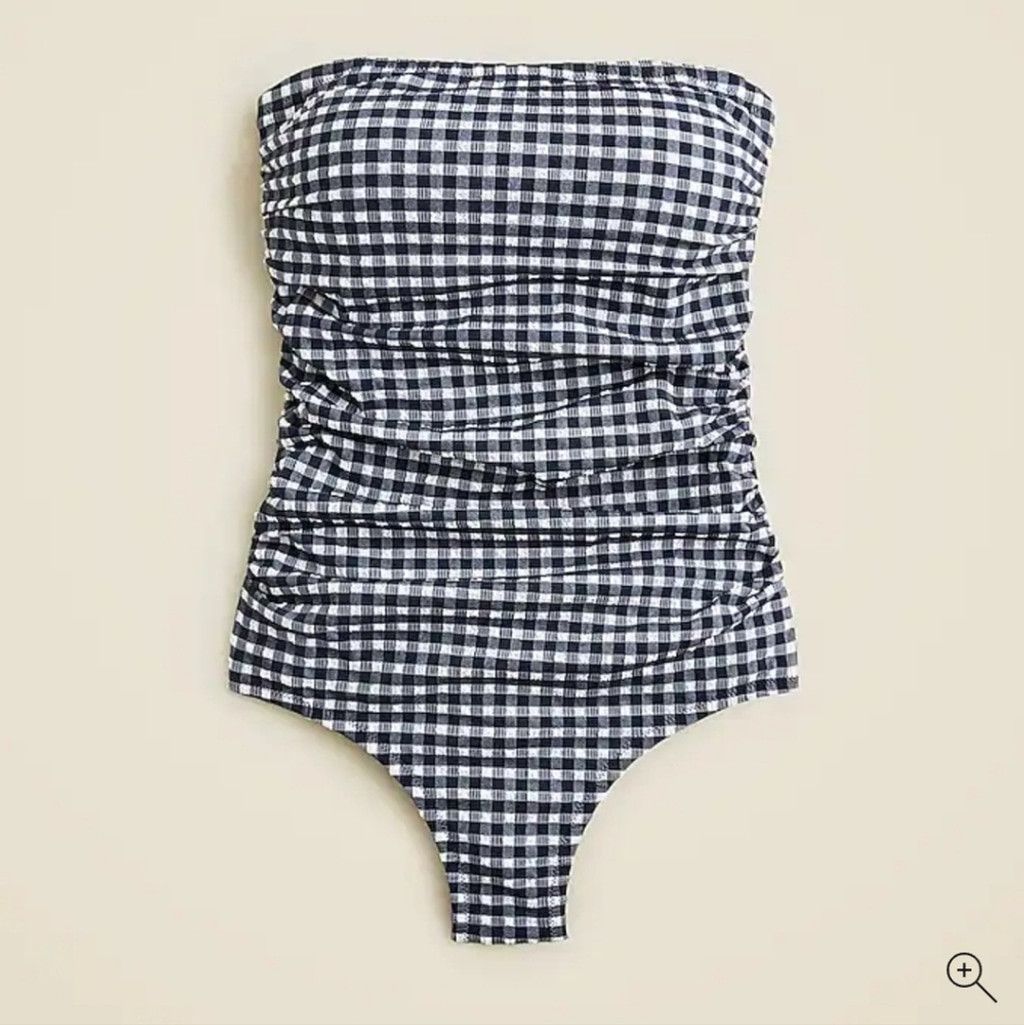 J.Crew NWT J.Crew Ruched Bandeau One-Piece Swimsuit in Gingham Size ONE SIZE - 3 Thumbnail