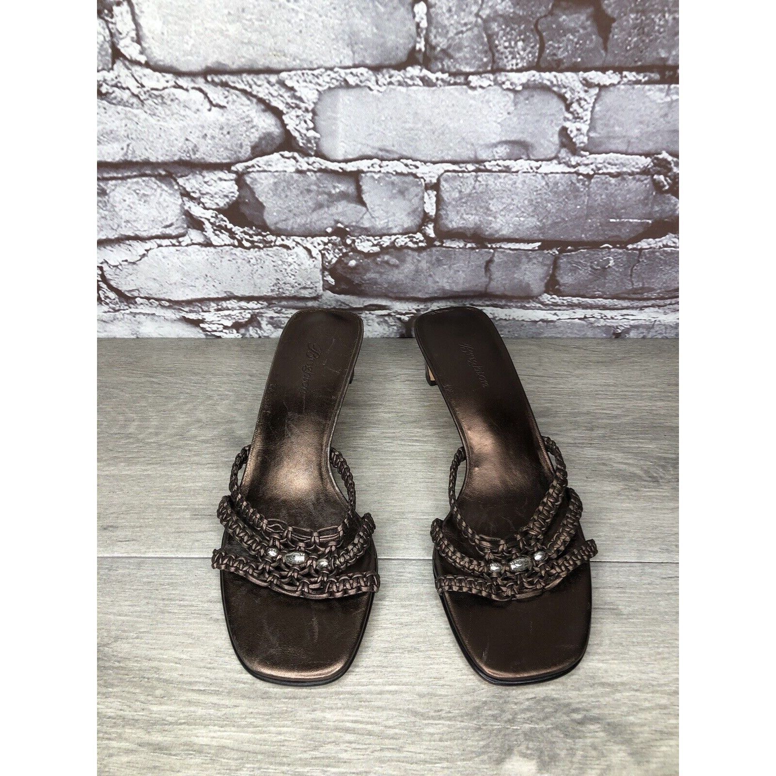 Brighton Brighton Karen Brown Copper Woven Leather Slide Heel Sandals Size US 7 / IT 37 - 19 Thumbnail