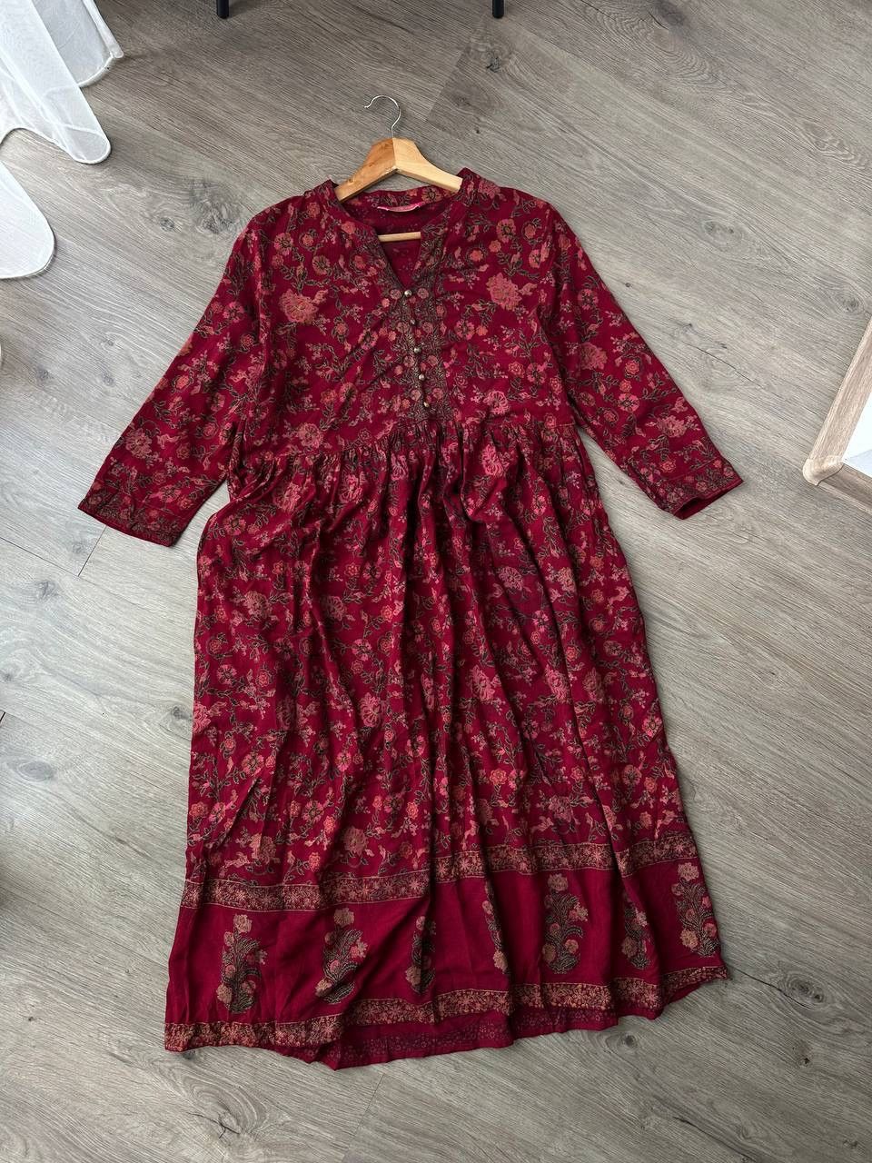 Japanese Brand × Vintage Vintage Japanese Red Flowers Rare Indian women's long Dress Size L / US 10 / IT 46 - 2 Thumbnail