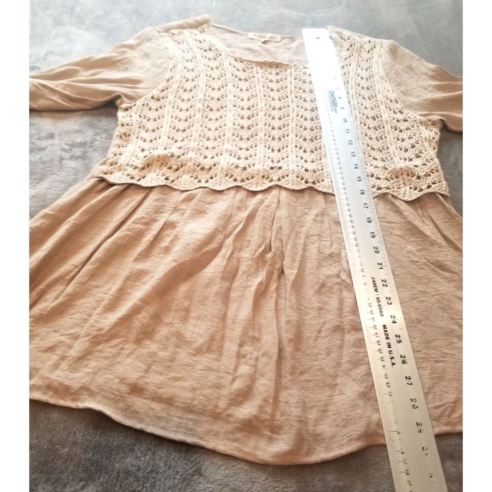 Vintage Indigo Soul Womens Crochet Lace Tunic Top 3/4 Sleeve Taupe Rayon Blend Size M / US 6-8 / IT 42-44 - 5 Thumbnail