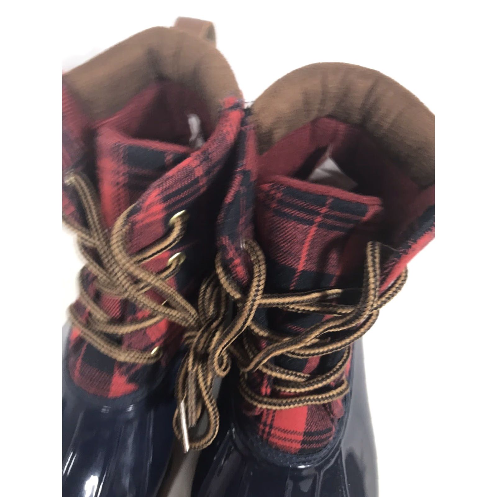 Vintage Jessica Carlyle Women's Duck Boots Fall Winter Water-Resistant Leather Flat Size 8.5 Navy/Red Buffalo Plaid Size US 8.5 / IT 38.5 - 6 Thumbnail