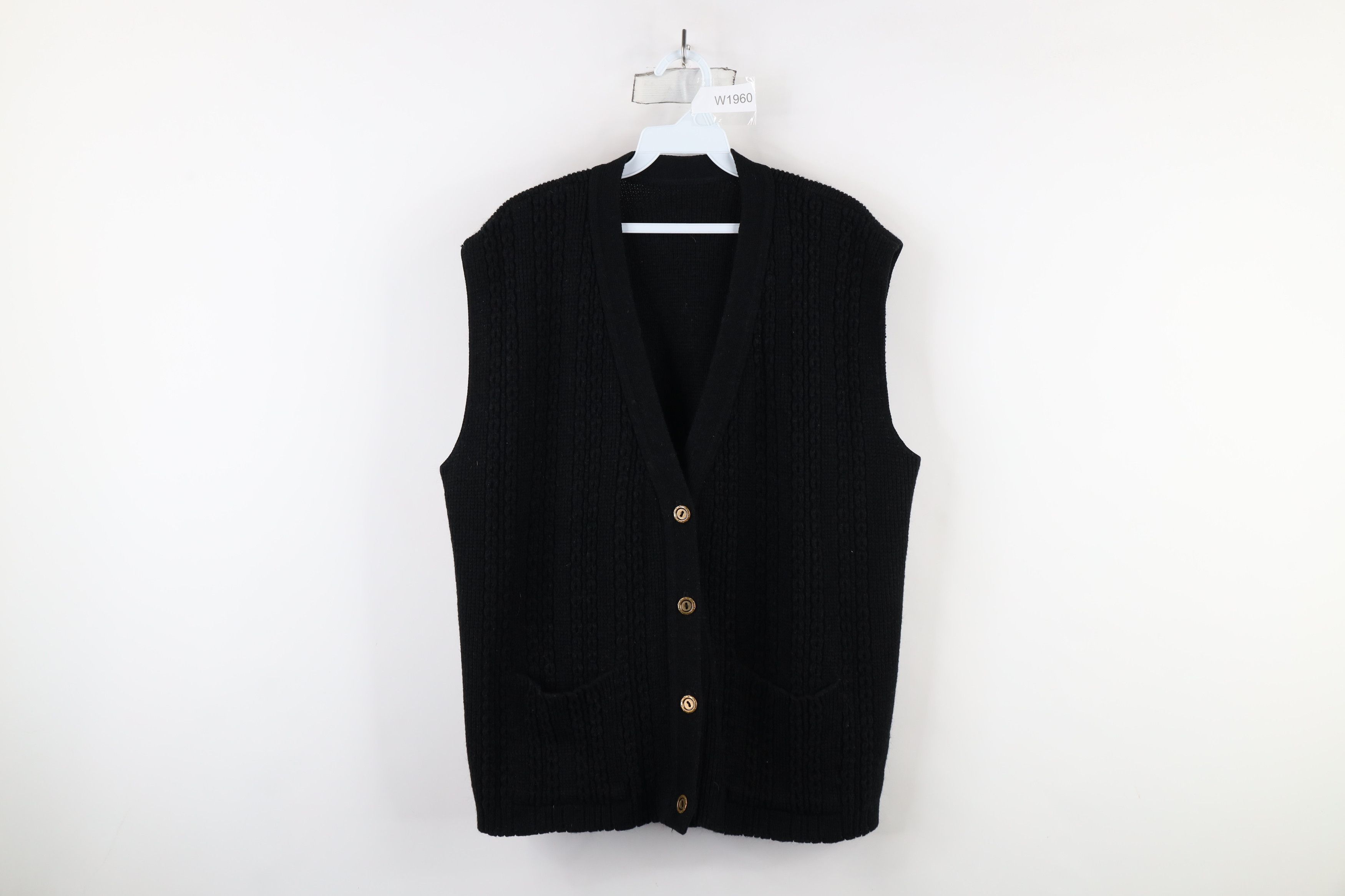 Vintage Vintage 60s 70s Streetwear Cable Knit Sweater Vest Black Size XL / US 12-14 / IT 48-50 - 1 Thumbnail