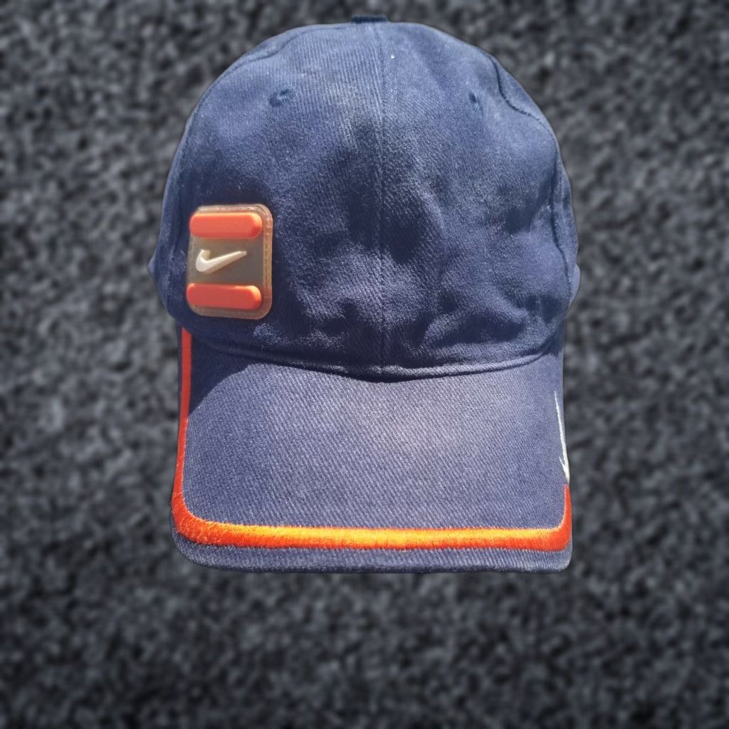 Nike VINTAGE Nike Hat Cap Blue Orange Swoosh Logo Strap Back 3D Logo White Tag Adjustable Mens Cap Size ONE SIZE - 1 Thumbnail