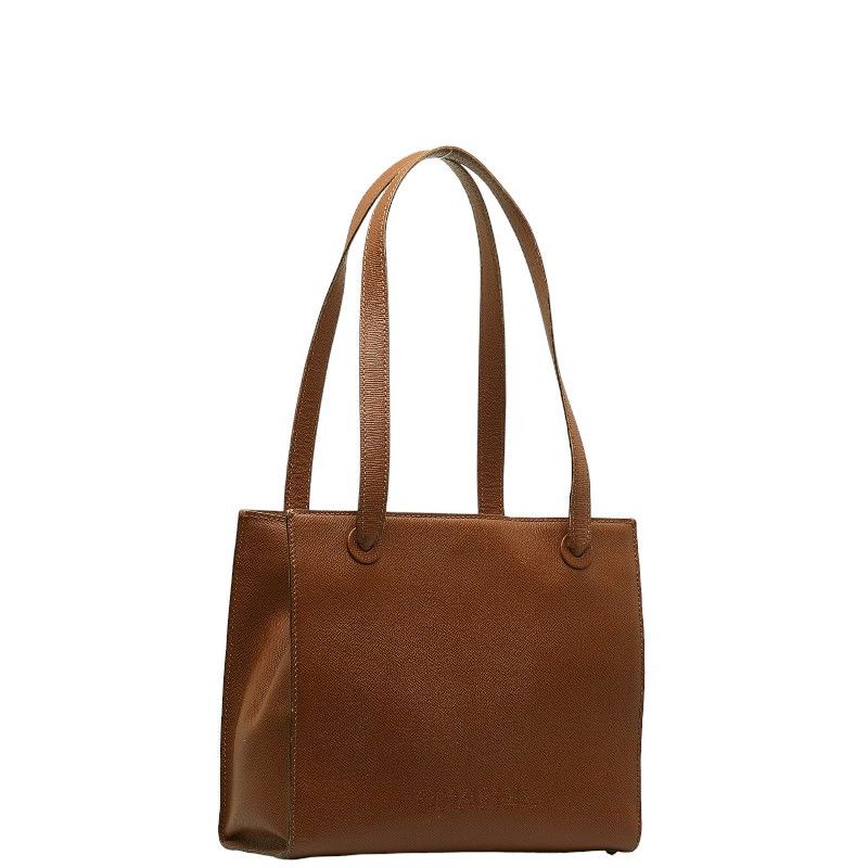 image of Chanel Leather Logo Tote Bag in Brown, Women's