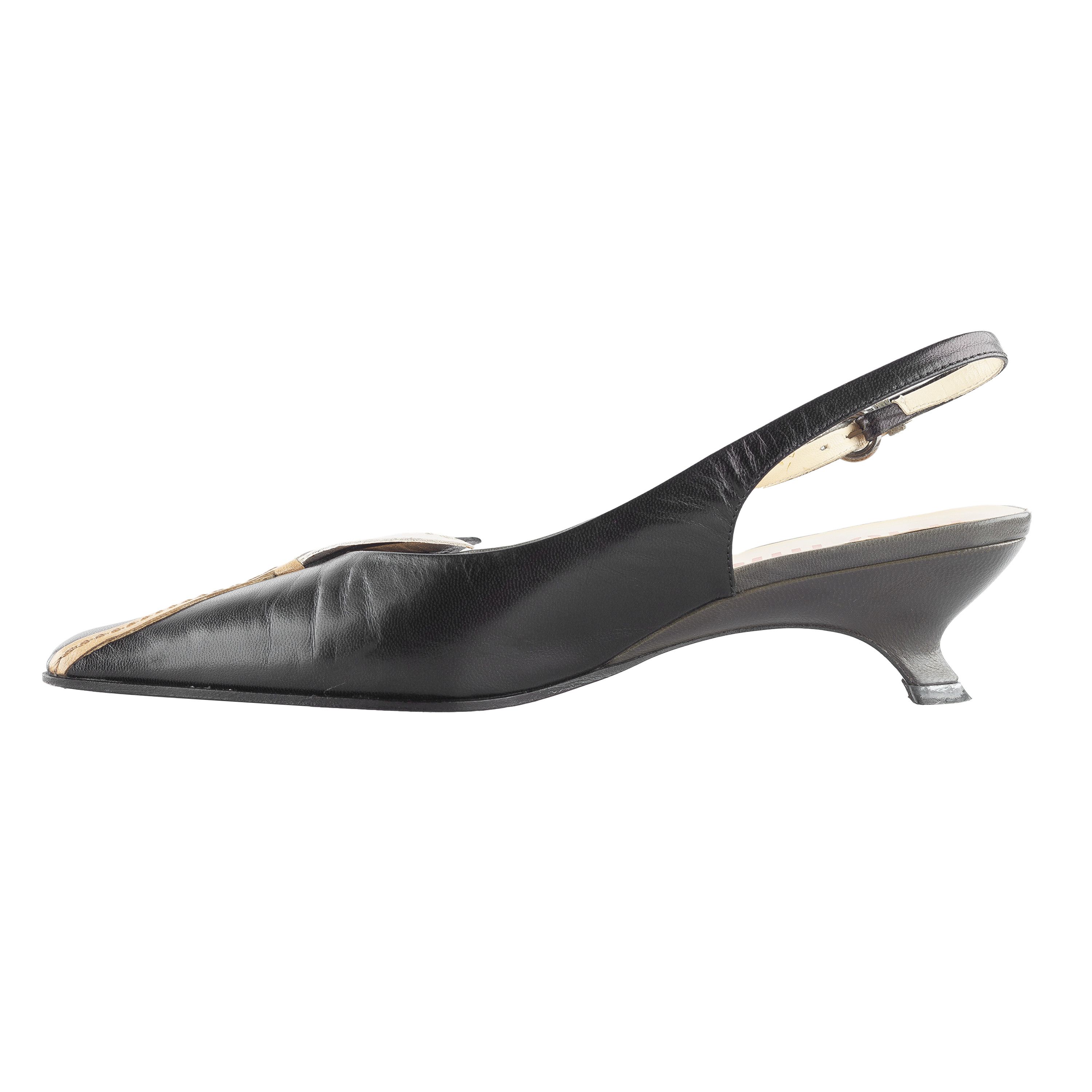 Miu Miu × Vintage Miu Miu Flower Black / Grey Heels (37 EU) Size US 6 / IT 36 - 4 Thumbnail