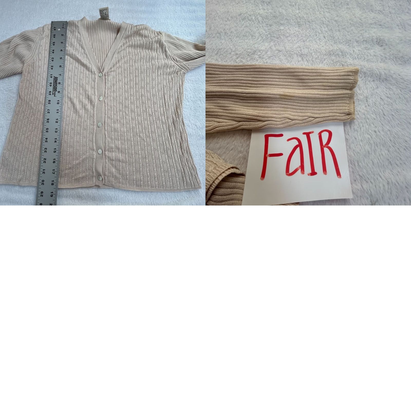 Neiman Marcus Neiman Marcus Womens Beige Cardigan Sweater Large Silk Ribbed Knit Button Front Size L / US 10 / IT 46 - 8 Thumbnail