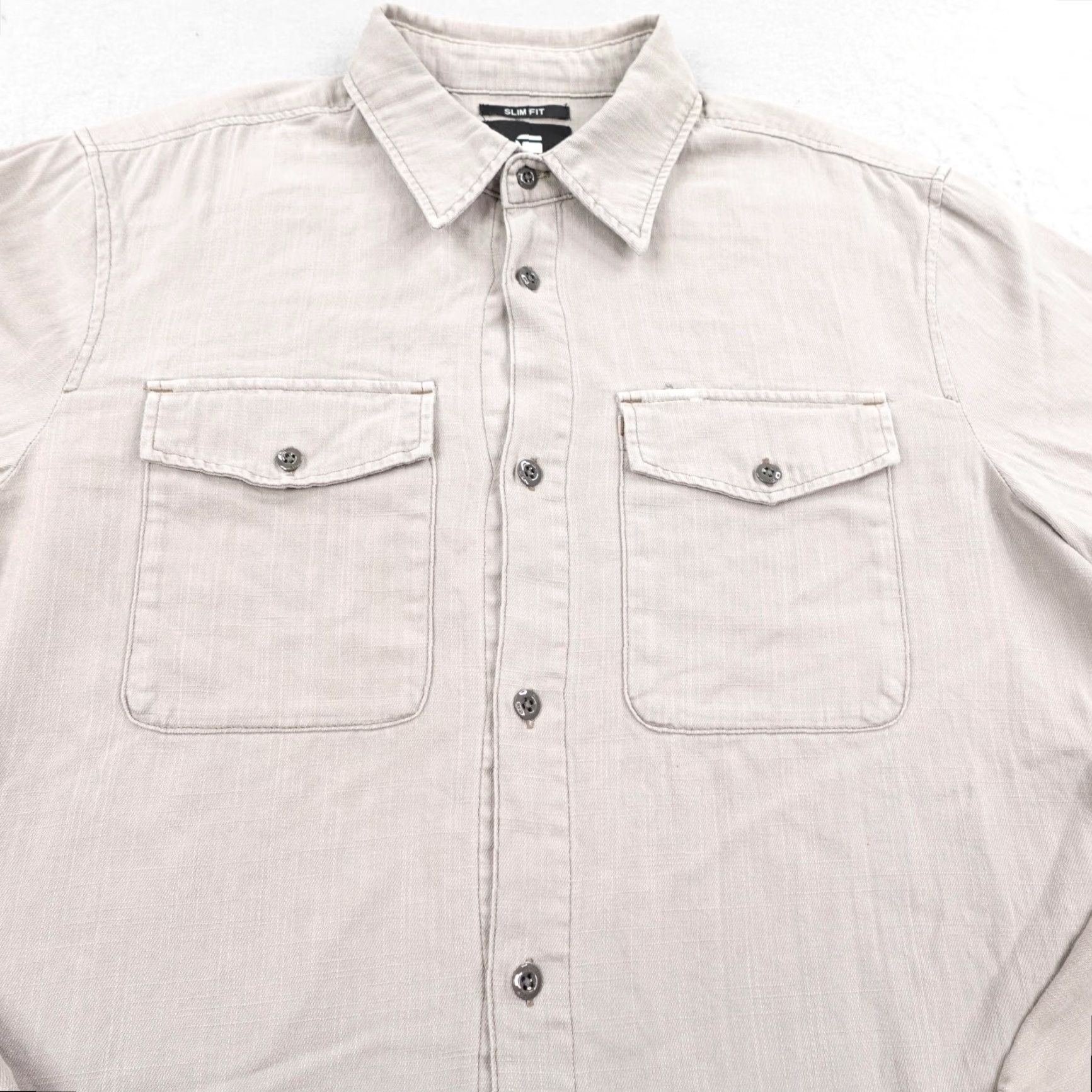 Vintage G Star Raw Shirt Mens Medium Beige Marine Slim Fit Long Sleeve Canvas Button Up Size US M / EU 48-50 / 2 - 3 Thumbnail